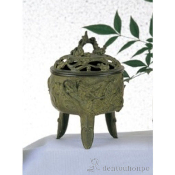 【送料無料】銅製 龍文香炉 青銅色≪在庫確認後、1~3営業日で出荷≫ ( お香 線香 リラックス 仏具 人気 高岡銅器 )