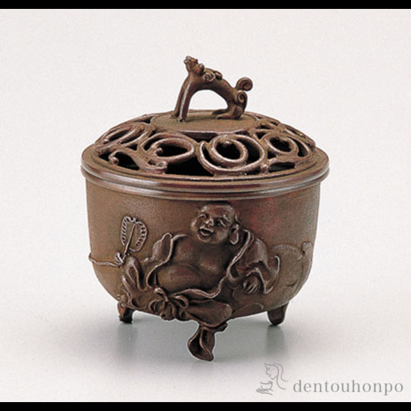 【送料無料】銅製 布袋文香炉 焼朱銅色≪在庫確認後、1~3営業日で出荷≫ ( お香 線香 リラックス 仏具 人気 高岡銅器 )
