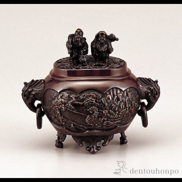 【送料無料】銅製 小判型七福神小恵比須大黒蓋≪在庫確認後、1~3営業日で出荷≫ ( お香 線香 リラックス 仏具 人気 高岡銅器 )