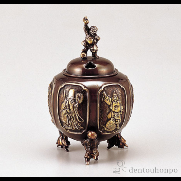 【送料無料】銅製 七福神六面間取香炉≪在庫確認後、1~3営業日で出荷≫ ( お香 線香 リラックス 仏具 人気 高岡銅器 )