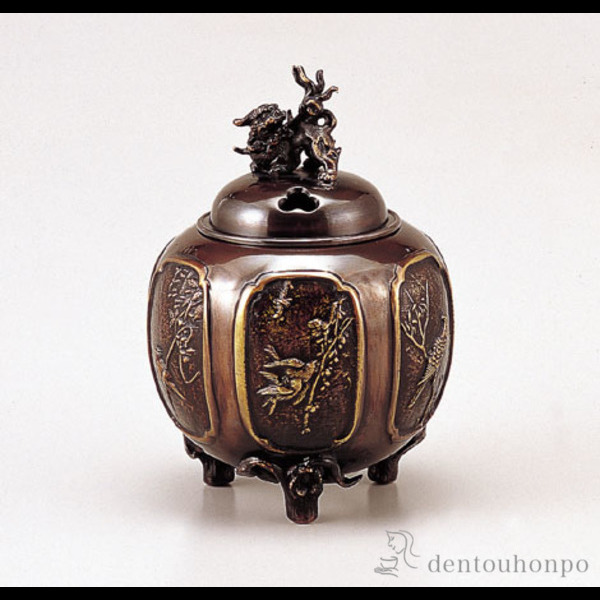 【送料無料】銅製 花鳥六面間取香炉≪在庫確認後、1~3営業日で出荷≫ ( お香 線香 リラックス 仏具 人気 高岡銅器 )