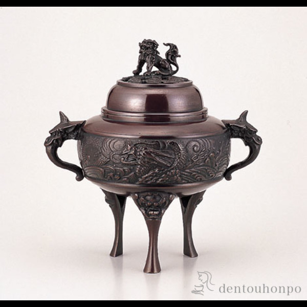 【送料無料】銅製 龍地紋香炉 徳色 大≪在庫確認後、1~3営業日で出荷≫ ( お香 線香 リラックス 仏具 人気 高岡銅器 )
