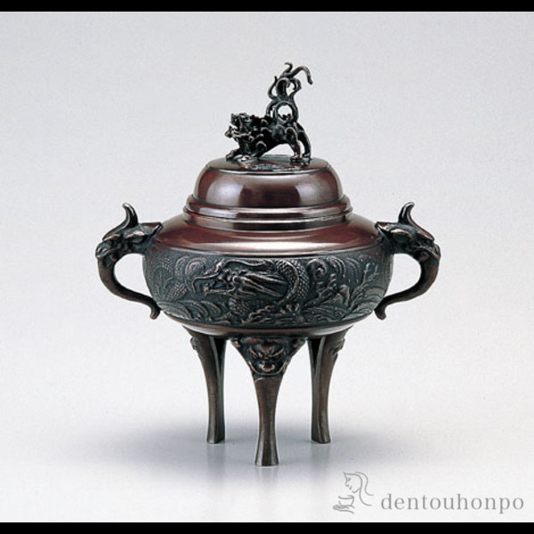 【送料無料】銅製 龍地紋香炉 徳色 小≪在庫確認後、1~3営業日で出荷≫ ( お香 線香 リラックス 仏具 人気 高岡銅器 )