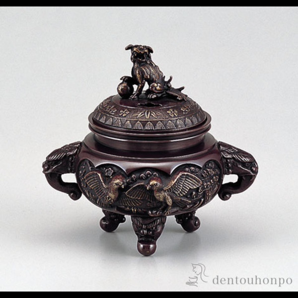 【送料無料】銅製 開運花鳥香炉 徳色≪在庫確認後、1~3営業日で出荷≫ ( お香 線香 リラックス 仏具 人気 高岡銅器 )