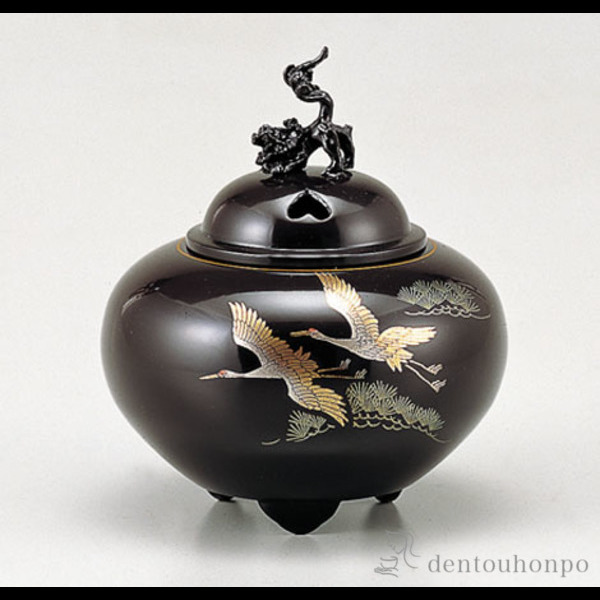 【送料無料】銅製 平丸獅子蓋香炉 双鶴≪在庫確認後、1~3営業日で出荷≫ ( お香 線香 リラックス 仏具 人気 高岡銅器 )