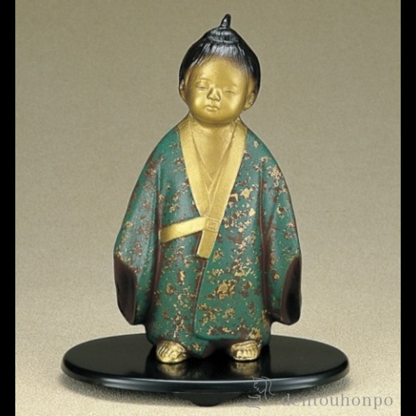 【送料無料】無我童子 鉄製 小判台付き≪在庫確認後、1~3営業日で出荷≫ ( 木札名入れ有料 置物 玄関 受付 幸運 風水 高岡銅器 )