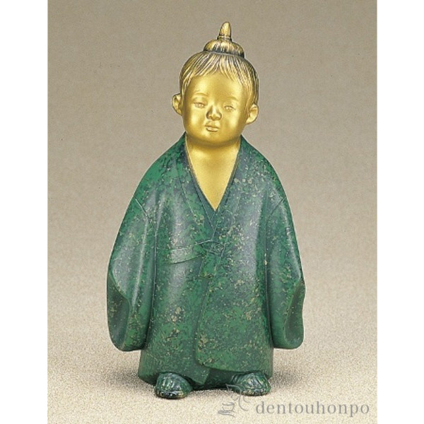 【送料無料】無我童子 青金色 中≪在庫確認後、1~3営業日で出荷≫ ( 木札名入れ有料 置物 玄関 受付 幸運 風水 高岡銅器 )