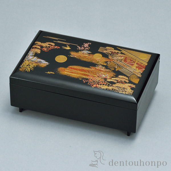 匠宝石箱 黒 初音≪在庫確認後、1~3営業日で出荷≫ ( 名入れ有料 アクセサリー入れ 収納ボックス ケース BOX 宝物 山中漆器 )