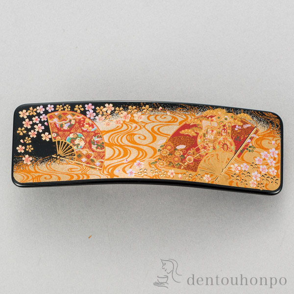 漆芸バレッタ長角 京雅 黒 大≪在庫確認後、1~3営業日で出荷≫ ( 退職祝い 定年 髪留め 留袖 和装 おしゃれ 日本製 山中漆器 )