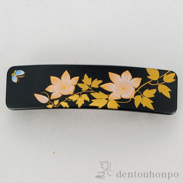 漆芸バレッタ長角 鉄仙 黒 小≪13時までのご注文即日発送(休業日を除く)≫ ( あすつく 退職祝い 定年 髪留め 留袖 和装 おしゃれ 日本製 山中漆器 )