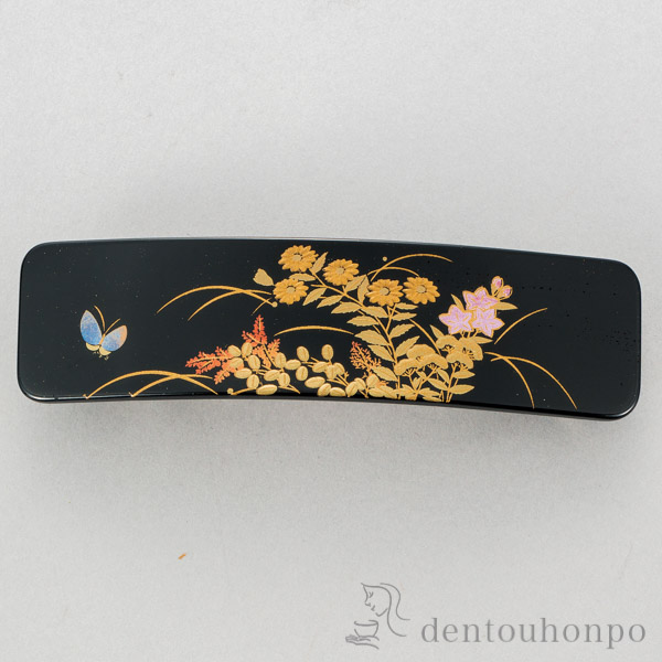 漆芸バレッタ長角 華雅 黒 小≪在庫確認後、1~3営業日で出荷≫ ( 母の日 プレゼント 初任給 髪留め 留袖 和装 おしゃれ 日本製 山中漆器 )