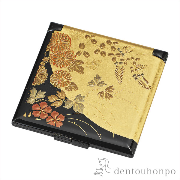 ミニコンパクト はなの≪在庫確認後、1~3営業日で出荷≫ ( 名入れ有料 ハンドミラー コンパクト お土産 記念品 アンティーク 山中漆器 )