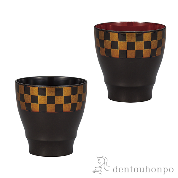 カップ 白檀 市松 ペア≪在庫確認後、1~3営業日で出荷≫ ( 焼酎グラス ビアカップ ビールグラス フリーカップ グラス セット 山中漆器 )