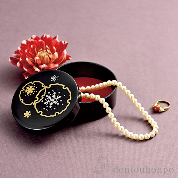 アクセサリーケース 雪輪 黒 3号≪在庫確認後、1~3営業日で出荷≫ ( 名入れ有料 アクセサリー入れ 収納ボックス ケース BOX 宝物 山中漆器 )