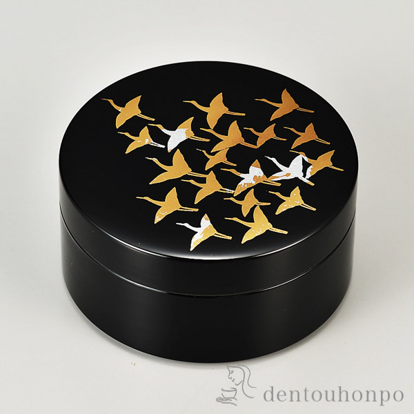 アクセサリーケース 群鶴 黒 3号≪在庫確認後、1~3営業日で出荷≫ ( 名入れ有料 アクセサリー入れ 収納ボックス ケース BOX 宝物 山中漆器 )