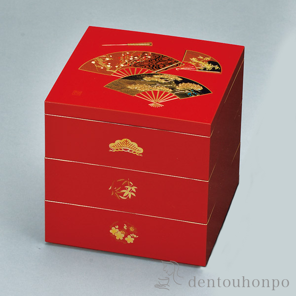 三段重 兼六 赤 5寸≪在庫確認後、1~3営業日で出荷≫ ( お正月 新年 おせち 運動会 漆塗り お正月 人気 山中漆器 )