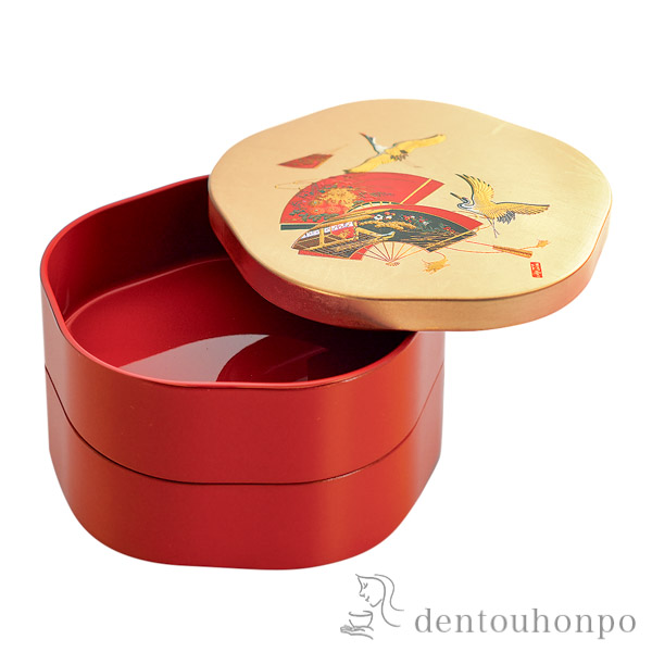 梅二段重 宝扇≪在庫確認後、1~3営業日で出荷≫ ( お正月 新年 おせち 運動会 漆塗り お正月 人気 山中漆器 )