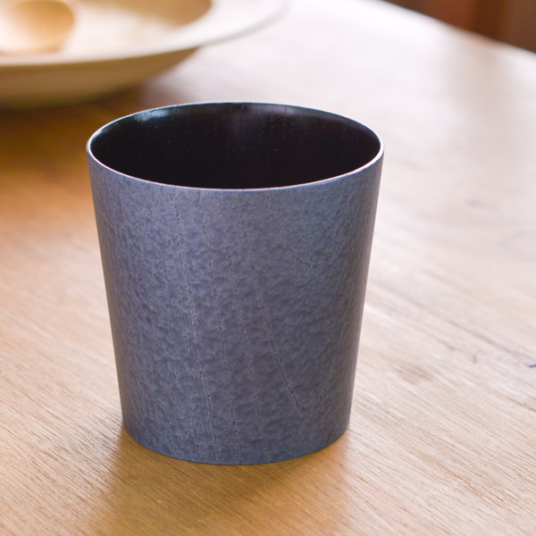 うつろいカップ クールブラック／黒摺 L≪在庫確認後、1~3営業日で出荷≫ ( 焼酎グラス ビアカップ ビールグラス フリーカップ グラス 山中漆器 )