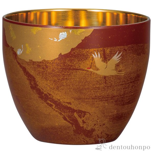 【送料無料】漆磨2重ぐい呑み　かがやき 白檀 赤≪在庫確認後、1~3営業日で出荷≫ ( 漆磨 ぐいのみ 盃 酒器 保冷 保温 日本酒 山中漆器 )