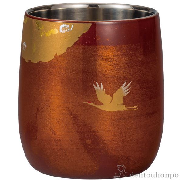 【送料無料】漆磨2重　ダルマカップ　かがやき 白檀 赤≪在庫確認後、1~3営業日で出荷≫ ( 漆磨 焼酎カップ ビールカップ 保温 保冷 人気 山中漆器 )