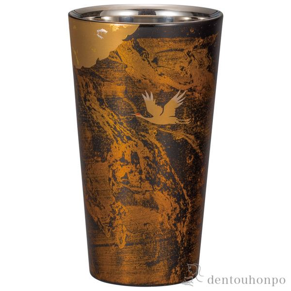 【送料無料】漆磨カップ 2重ストレート かがやき 白檀 黒≪在庫確認後、1~3営業日で出荷≫ ( 漆磨 ビールグラス ビアグラス 保温 保冷 人気 山中漆器 )