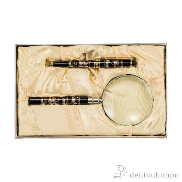 ルーペ&ボールペン 鶴 2種セット≪在庫確認後、1~3営業日で出荷≫ ( 名入れ有料 マウスパッド USBカード ボールペン お土産 おすすめ 山中漆器 )