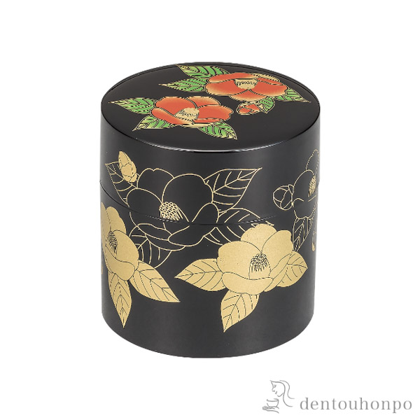 【送料無料】茶筒 つばき／黒 中蓋≪在庫確認後、1~3営業日で出荷≫ ( 名入れ有料 退職祝い 定年 茶道 茶入れ 日本茶 中国茶 おすすめ 山中漆器 )