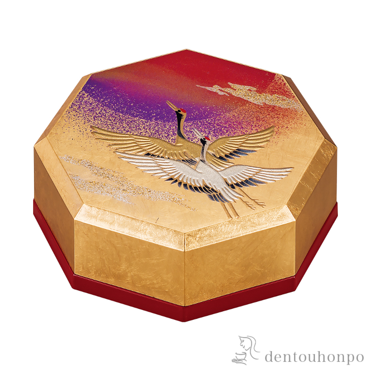八角小箱 天祥鶴　金≪在庫確認後、1~3営業日で出荷≫ ( 名入れ有料 アクセサリー入れ 収納ボックス ケース BOX 宝物 山中漆器 )