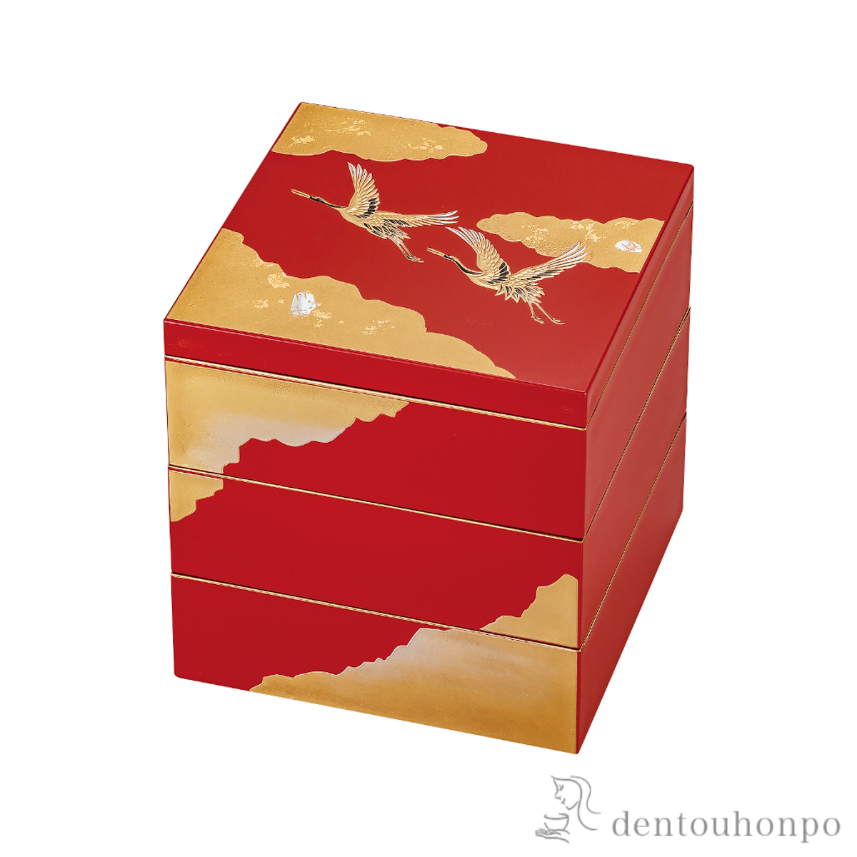 三段重 吉祥鶴 5号≪在庫確認後、1~3営業日で出荷≫ ( 名入れ有料 お正月 新年 おせち 運動会 漆塗り お正月 人気 山中漆器 )