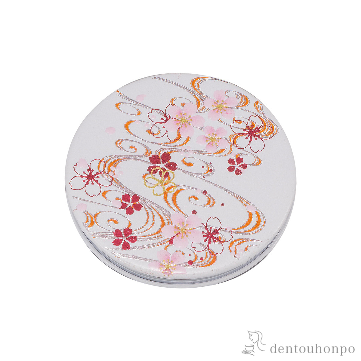 ソフトコンパクトミラー 桜川 丸型 拡大鏡付≪在庫確認後、1~3営業日で出荷※5／8以降≫ ( 初任給 プレゼント 母の日 ハンドミラー コンパクト お土産 記念品 アンティーク 山中漆器 )