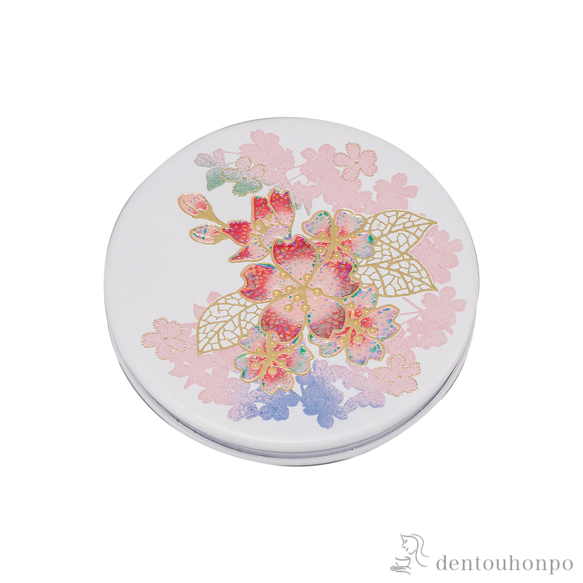 ソフトコンパクトミラー 輝桜 丸型 拡大鏡付≪在庫確認後、1~3営業日で出荷※5／8以降≫ ( 初任給 プレゼント 母の日 ハンドミラー コンパクト お土産 記念品 アンティーク 山中漆器 )