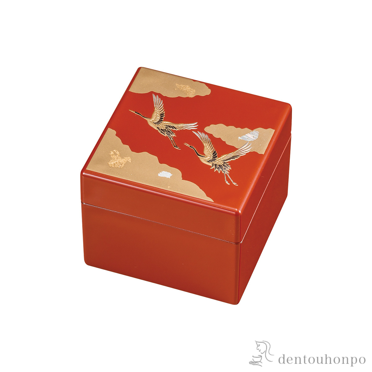 【送料無料】角宝石箱 吉祥鶴 赤 オルゴール付≪在庫確認後、1~3営業日で出荷≫ ( アクセサリー入れ 収納ボックス ケース BOX 宝物 山中漆器 )