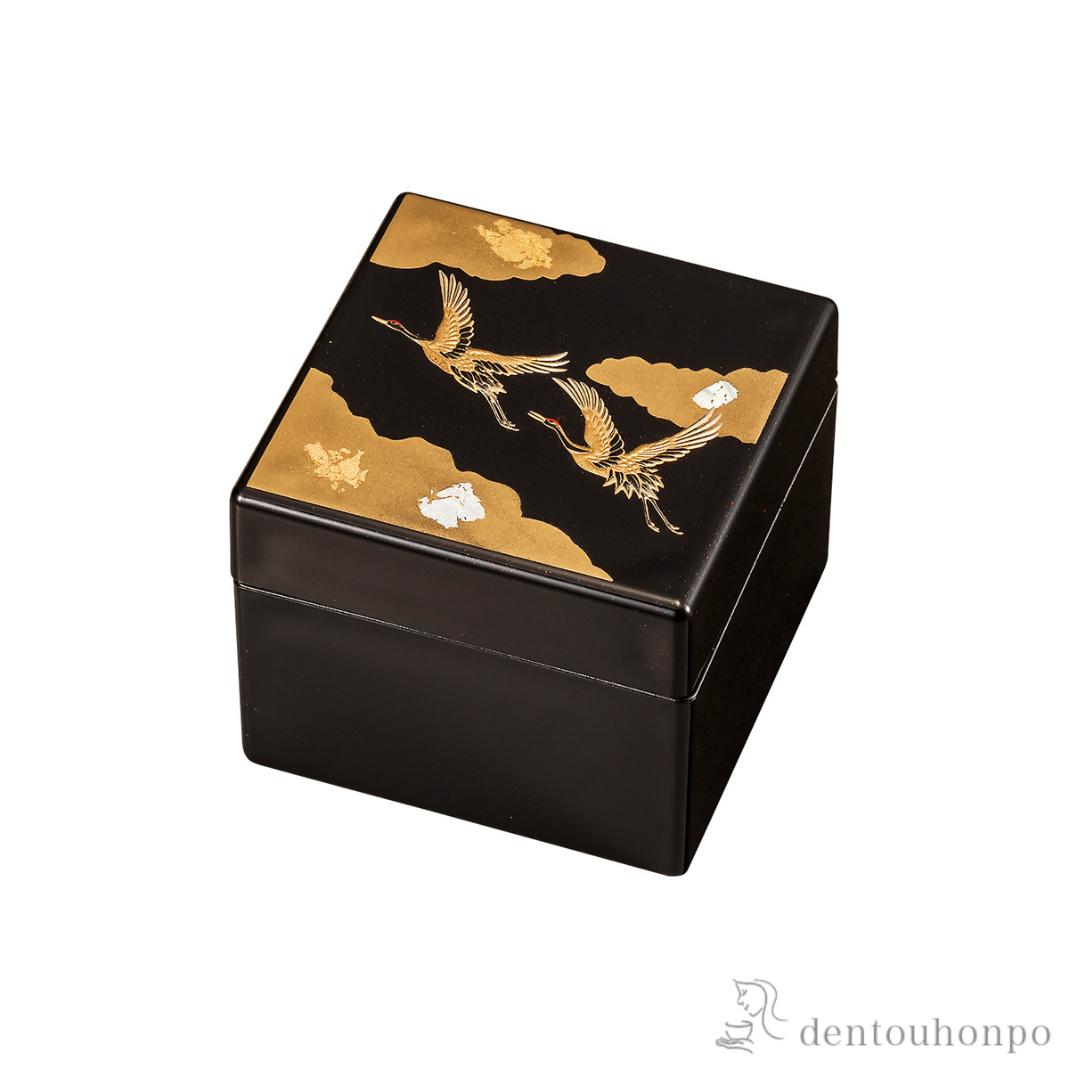 【送料無料】角宝石箱 吉祥鶴 黒 オルゴール付≪在庫確認後、1~3営業日で出荷≫ ( 退職祝い 定年 アクセサリー入れ 収納ボックス ケース BOX 宝物 山中漆器 )