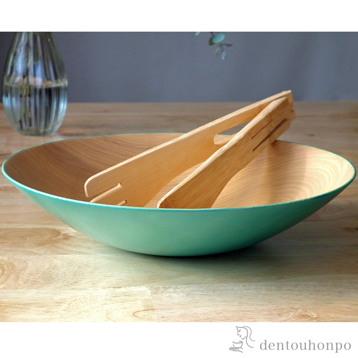 【送料無料】木製鉢 ひすい色 竹のトングセット≪在庫確認後、7営業日程で出荷≫ ( 和食 食器 おつまみ 朝食 煮物 山中漆器 )