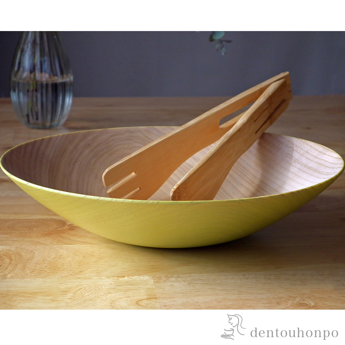 【送料無料】木製鉢 うぐいす色 竹のトングセット≪在庫確認後、7営業日程で出荷≫ ( 和食 食器 おつまみ 朝食 煮物 山中漆器 )