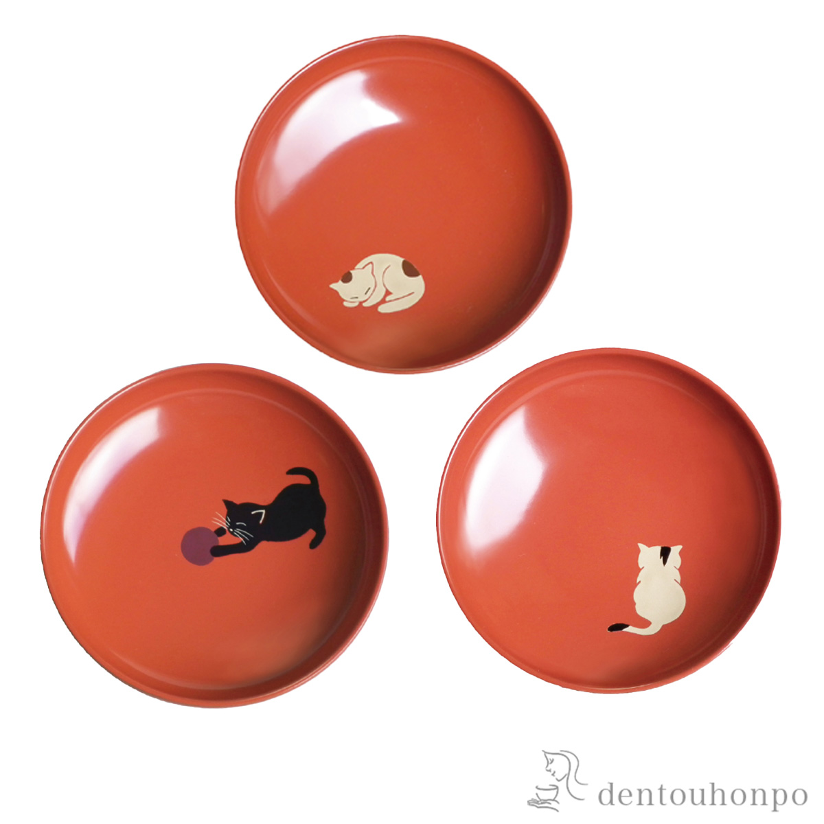 【送料無料】木製まめ皿 にゃんこ 3枚セット≪在庫確認後、7営業日程で出荷≫ ( プレート 醤油皿 豆皿 和食 洋食 山中漆器 )