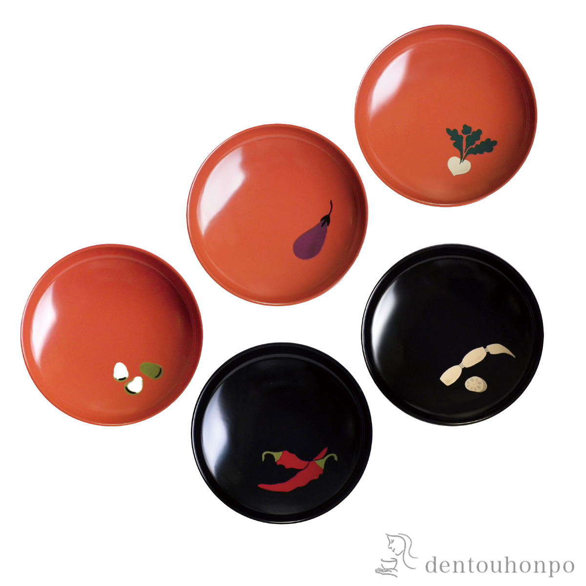 木製まめ皿 福野菜 5枚セット≪在庫確認後、7営業日程で出荷≫ ( プレート 醤油皿 豆皿 和食 洋食 山中漆器 )