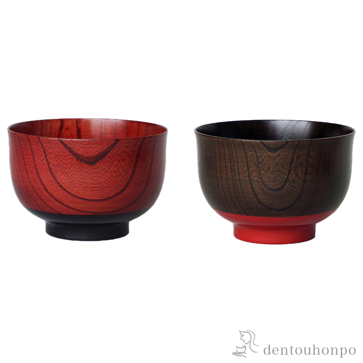 【送料無料】木製汁椀 塗分（茜・神代） ２個セット≪在庫確認後、7営業日程で出荷≫ ( 雑煮椀 お椀 お吸い物 味噌汁 おすすめ 山中漆器 )