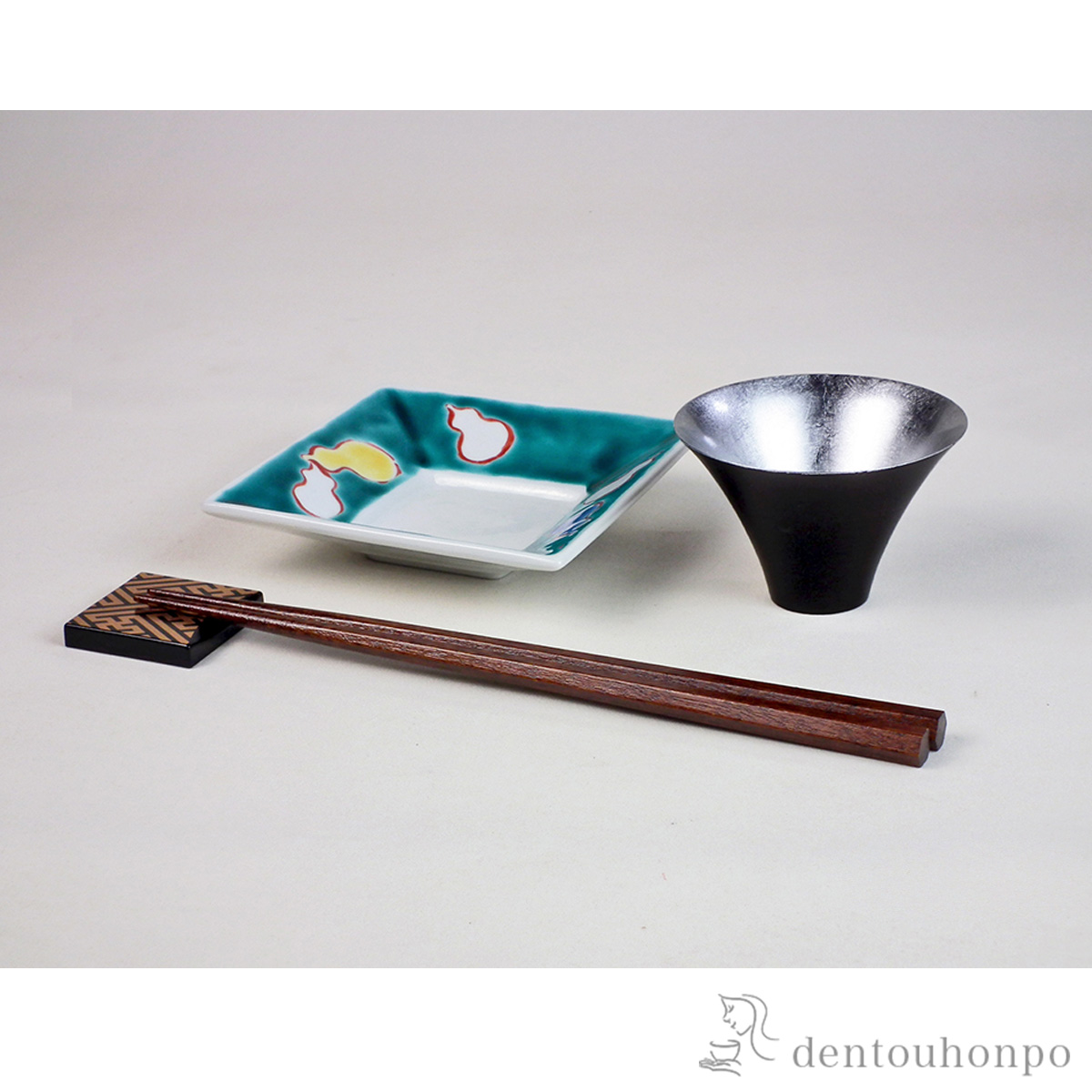 【送料無料】かがの酒器膳 ぐい呑み 角小鉢 箸・箸置き 4点セット≪在庫確認後、7営業日程で出荷≫ ( ぐいのみ 盃 酒器 猪口 日本酒 山中漆器 )