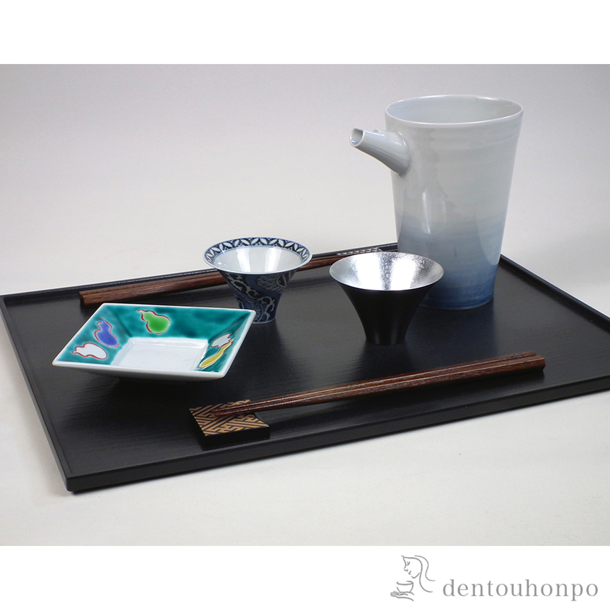 【送料無料】かがの酒器膳 ぐい呑み 片口　角小鉢 箸・箸置き　角長盆 9点セット≪在庫確認後、7営業日程で出荷≫ ( ぐいのみ 盃 酒器 猪口 日本酒 山中漆器 )