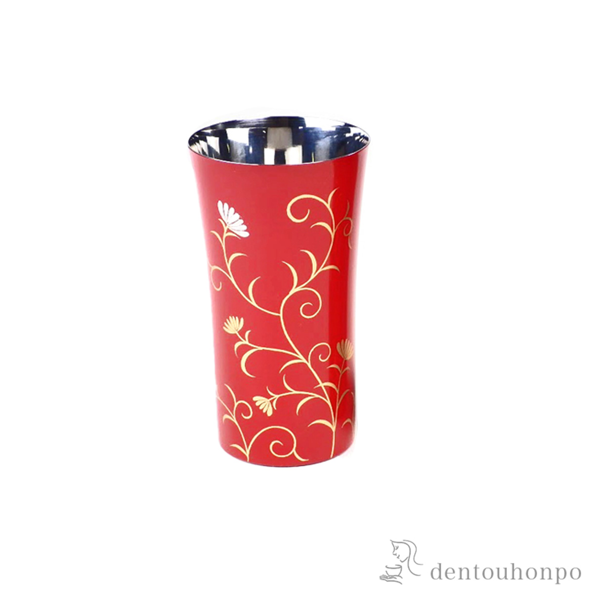 【送料無料】ステンレスビアカップ 華唐草 朱塗 Sサイズ≪在庫確認後、7営業日程で出荷≫ ( タンブラー ビアグラス ビアカップ プレゼント 人気 山中漆器 )