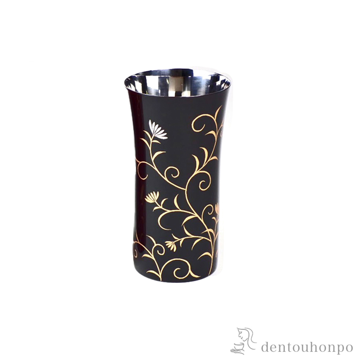 【送料無料】ステンレスビアカップ 華唐草 黒塗 Sサイズ≪在庫確認後、7営業日程で出荷≫ ( タンブラー ビアグラス ビアカップ プレゼント 人気 山中漆器 )