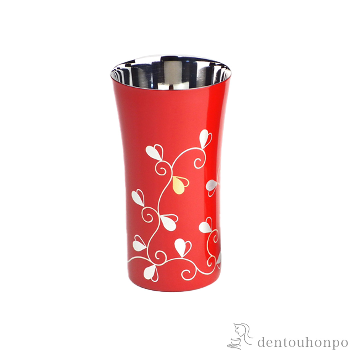 【送料無料】ステンレスビアカップ 銀葉唐草 朱塗 Sサイズ≪在庫確認後、7営業日程で出荷≫ ( タンブラー ビアグラス ビアカップ プレゼント 人気 山中漆器 )