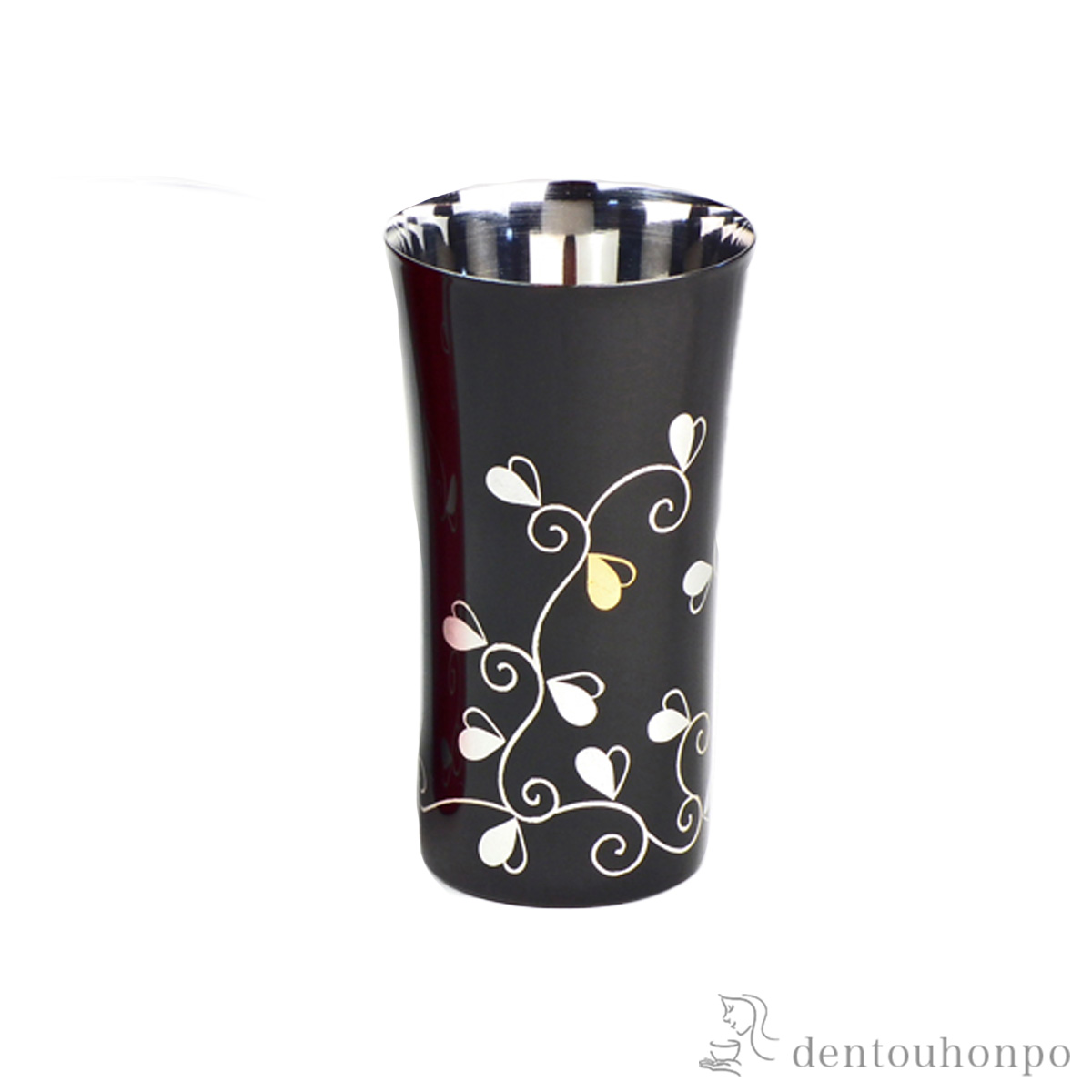 【送料無料】ステンレスビアカップ 銀葉唐草 黒塗 Sサイズ≪在庫確認後、7営業日程で出荷≫ ( タンブラー ビアグラス ビアカップ プレゼント 人気 山中漆器 )