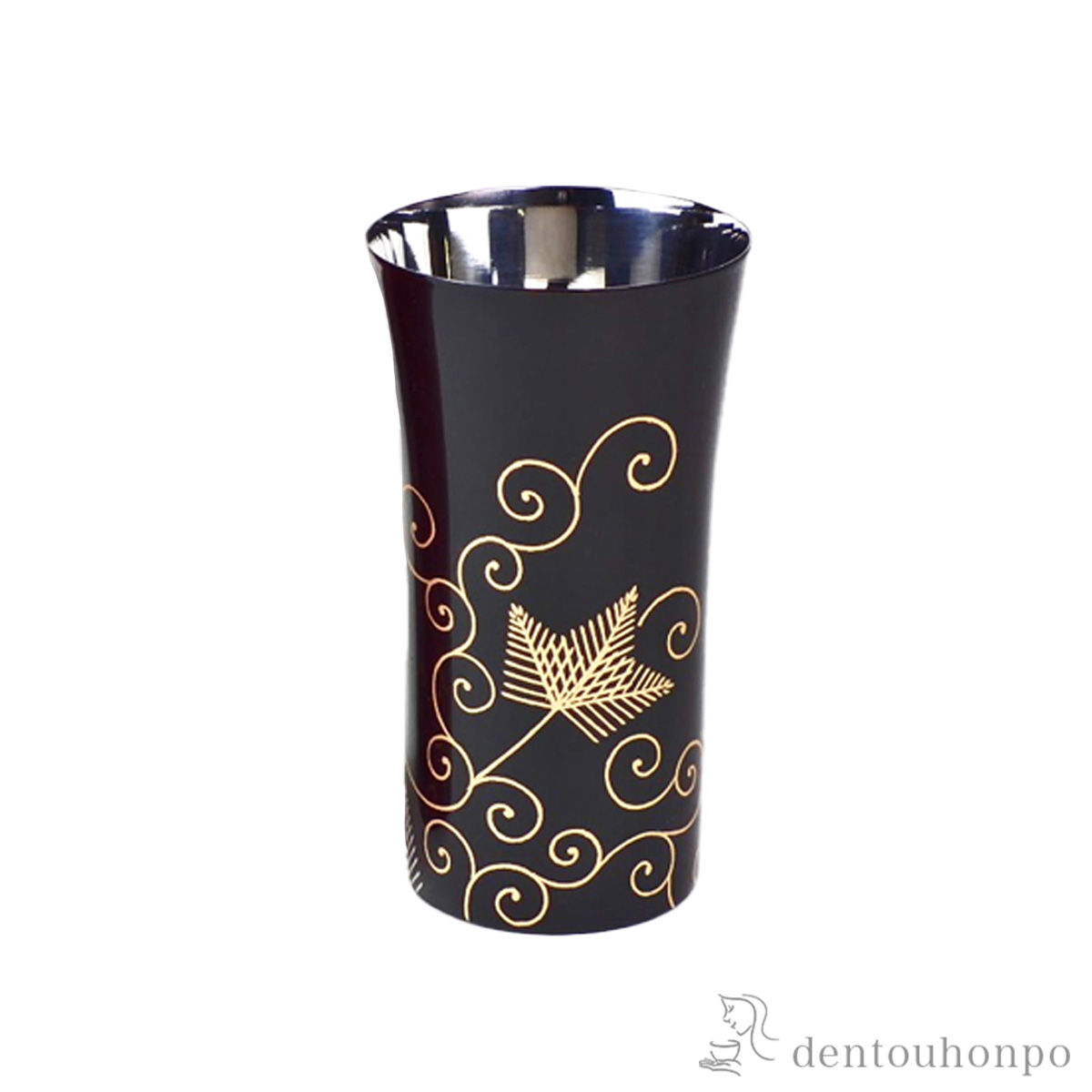 【送料無料】ステンレスビアカップ 松唐草 黒塗 Sサイズ≪在庫確認後、7営業日程で出荷≫ ( タンブラー ビアグラス ビアカップ プレゼント 人気 山中漆器 )