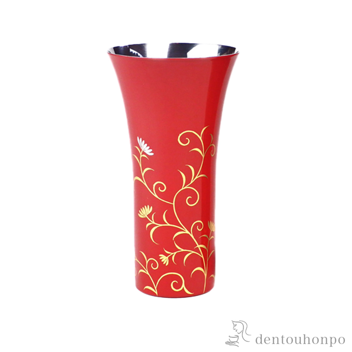 【送料無料】ステンレスビアカップ 華唐草 朱塗 Lサイズ≪在庫確認後、7営業日程で出荷≫ ( タンブラー ビアグラス ビアカップ プレゼント 人気 山中漆器 )
