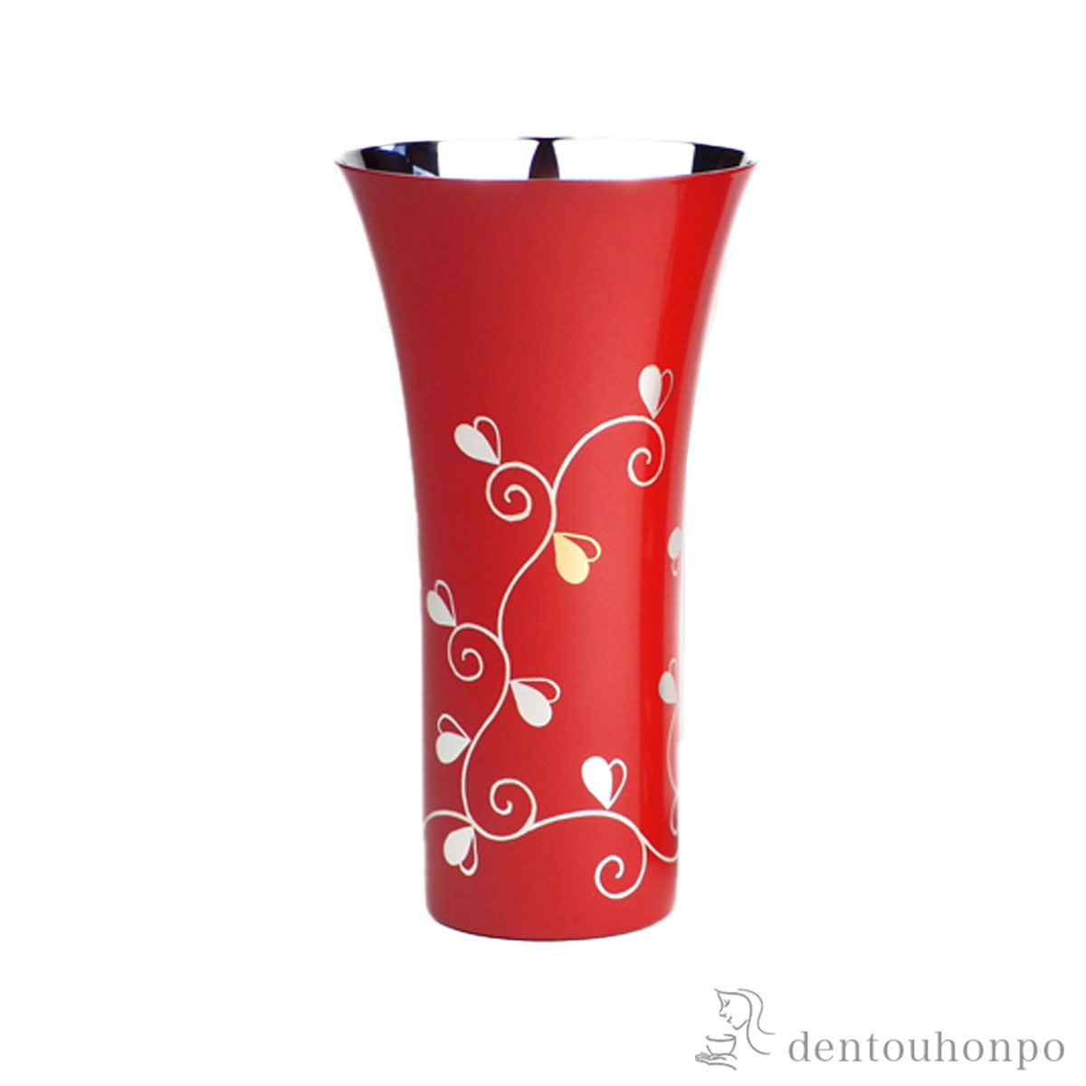 【送料無料】ステンレスビアカップ 銀葉唐草 朱塗 Lサイズ≪在庫確認後、7営業日程で出荷≫ ( タンブラー ビアグラス ビアカップ プレゼント 人気 山中漆器 )