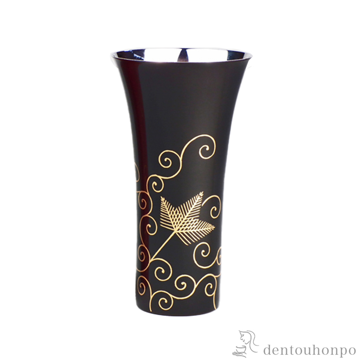 【送料無料】ステンレスビアカップ 松唐草 黒塗 Lサイズ≪在庫確認後、7営業日程で出荷≫ ( タンブラー ビアグラス ビアカップ プレゼント 人気 山中漆器 )