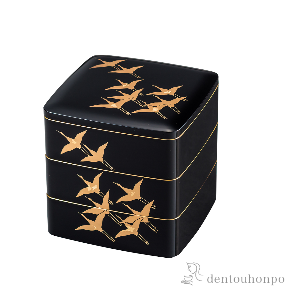 三段重 鶴 黒≪13時までのご注文即日発送(休業日を除く)≫ ( あすつく 退職祝い 定年 おせち 運動会 漆塗り お正月 人気 山中漆器 )