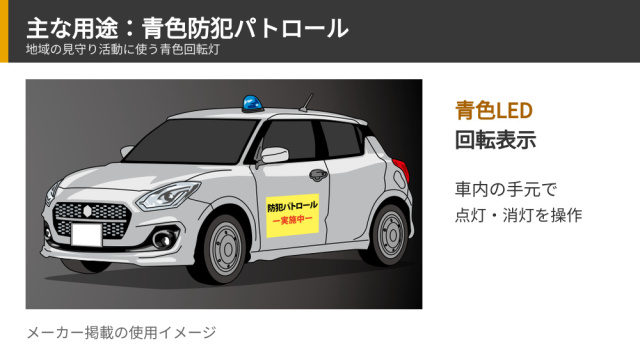 青色回転灯 HKFM-M1GRD-B｜青パト用・DC12～24V・マグネット取付｜電材
